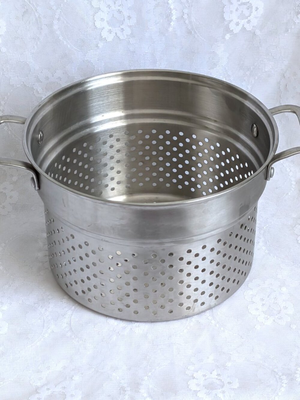 LARGE Stainless Steel Steamer Stock Pot Pan Insert Pasta Strainer H 6.5" D 10"